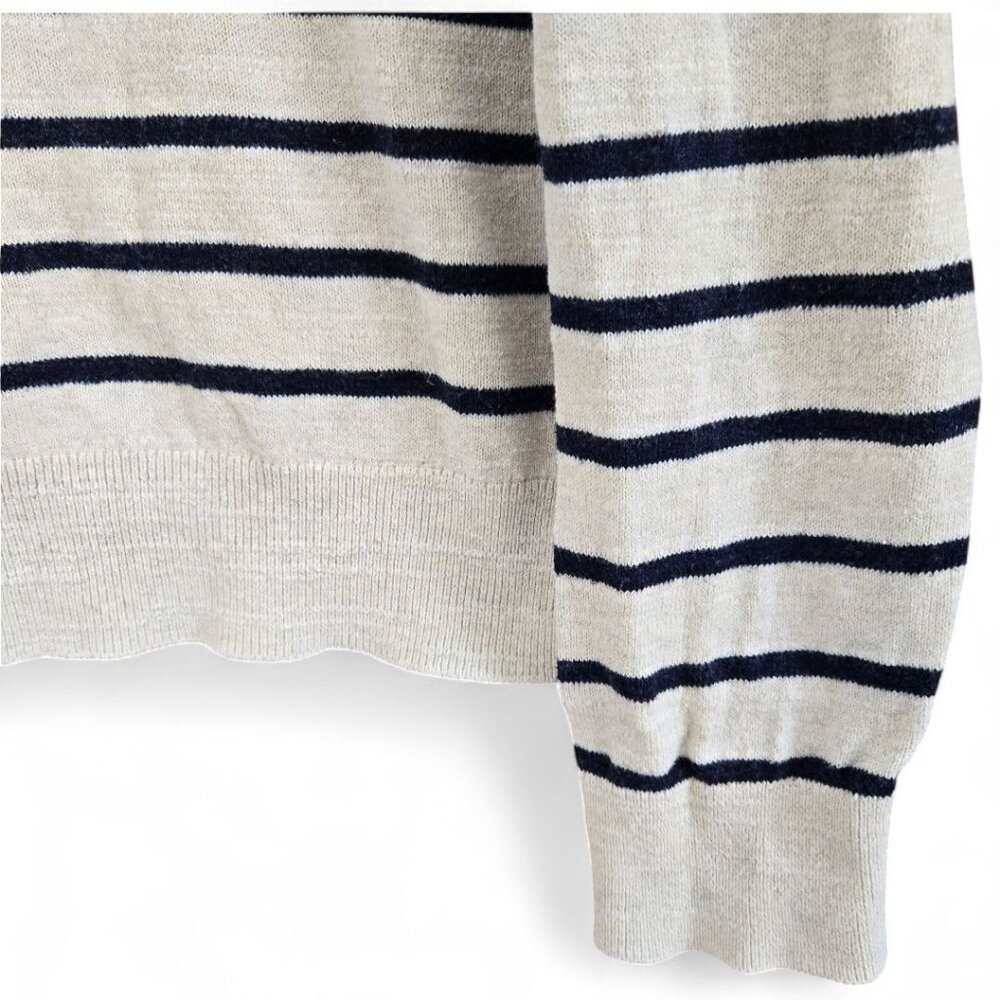Banana Republic Mens Striped Gray & Cream Crew Neck Sweater Medium - Picture 5 of 7